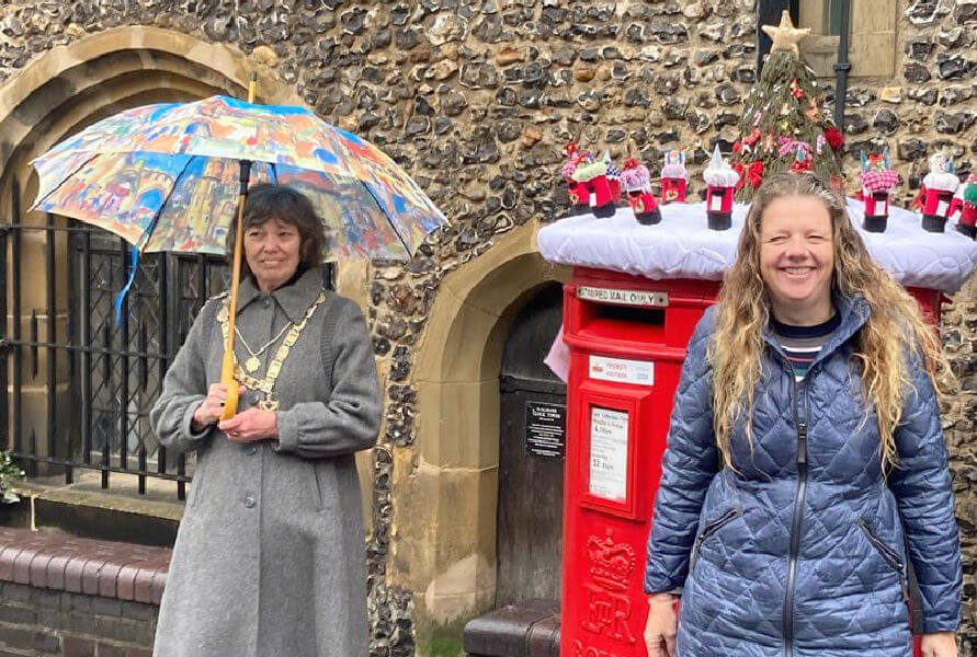 Atlas Translations Launch St Albans Postboxes 2020 with director Clare Suttie and Mayor of the City and District of St Albans, Janet Smith