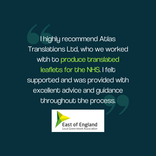 happy customer quote from atlas translations client east of england local government association
