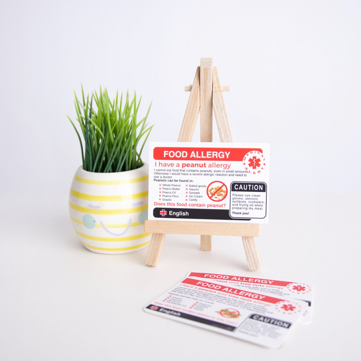 Allergy card on a stand